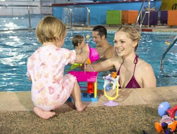 Child in swimming pool on holiday in Cornwall