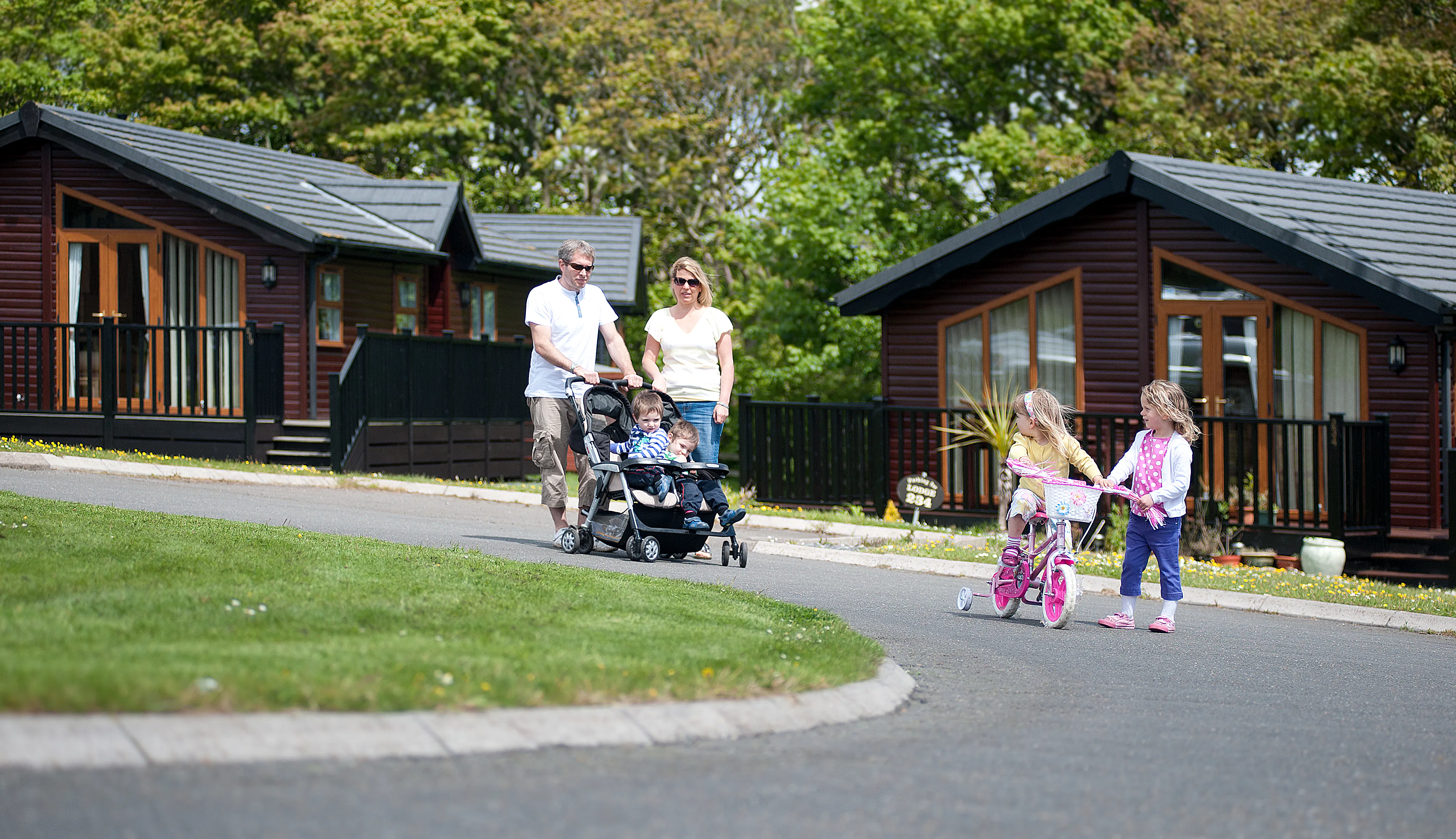 Family at holiday lodge in Cornwall
